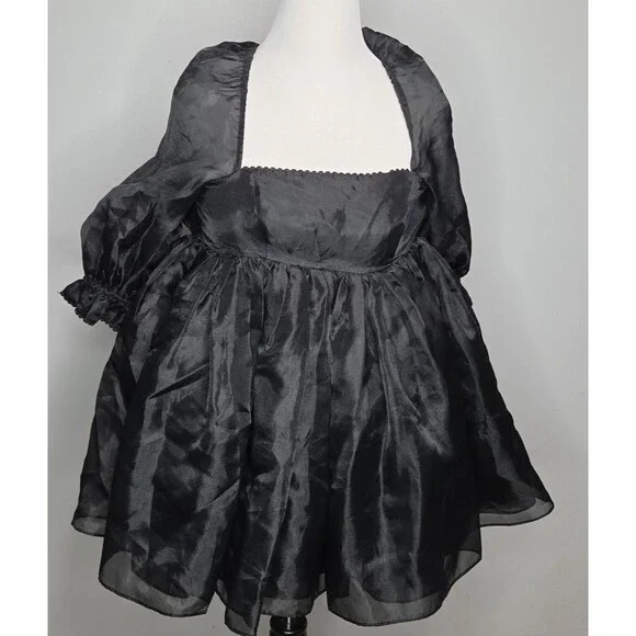 Selkie The Caviar Black Puff Dress Sz S Organza Babydoll Square Neck Fairycore - Picture 5 of 8